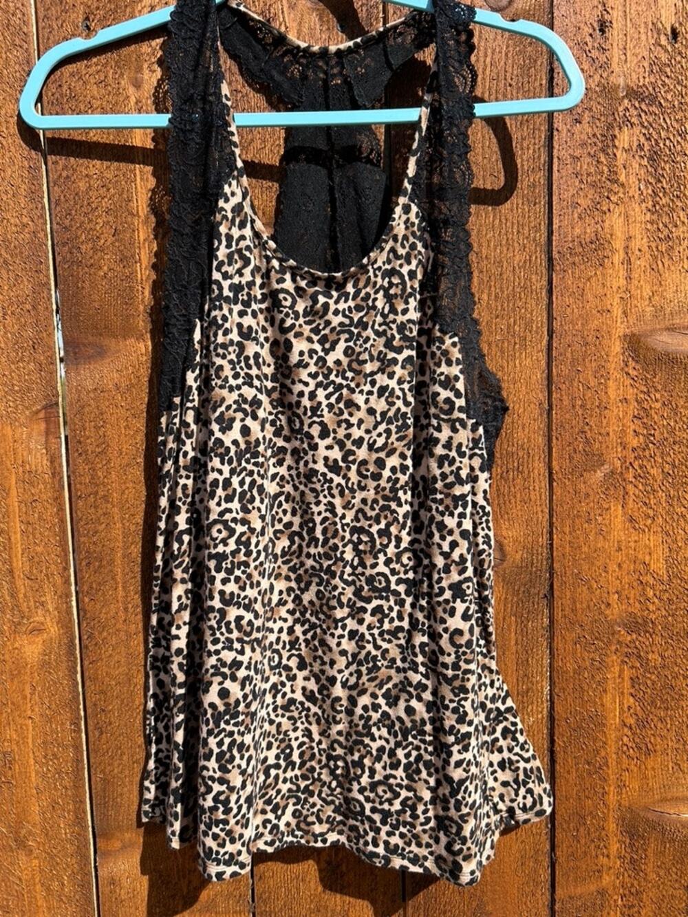 Thalia Sodi Cheetah-Print Lace-Trim Raceback Chemise - Size Medium